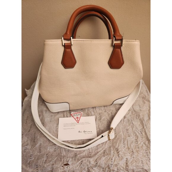 Guess Cream & White Ladies Tote Purse - Picture 3 of 6